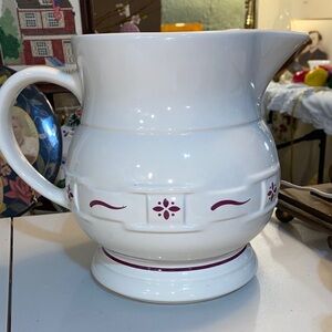 Longaberger Pottery Woven Traditions Traditional Red Milk Pitcher 2 QT 64oz USA